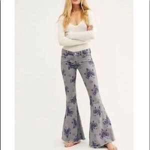 Free People Denim Super Flare Bell Printed Jeans
